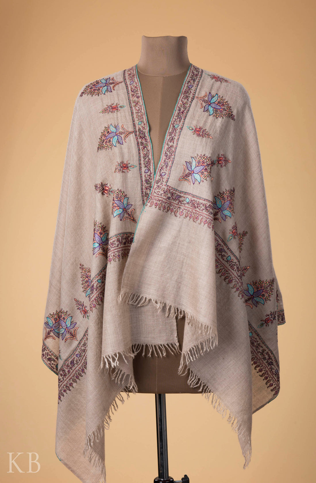 Natural Bootidaar Embroidered Pashmina Stole - Kashmir Box