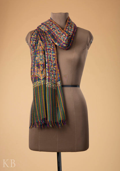 Mini Check Embroidered Multicolored Pashmina Stole - Kashmir Box