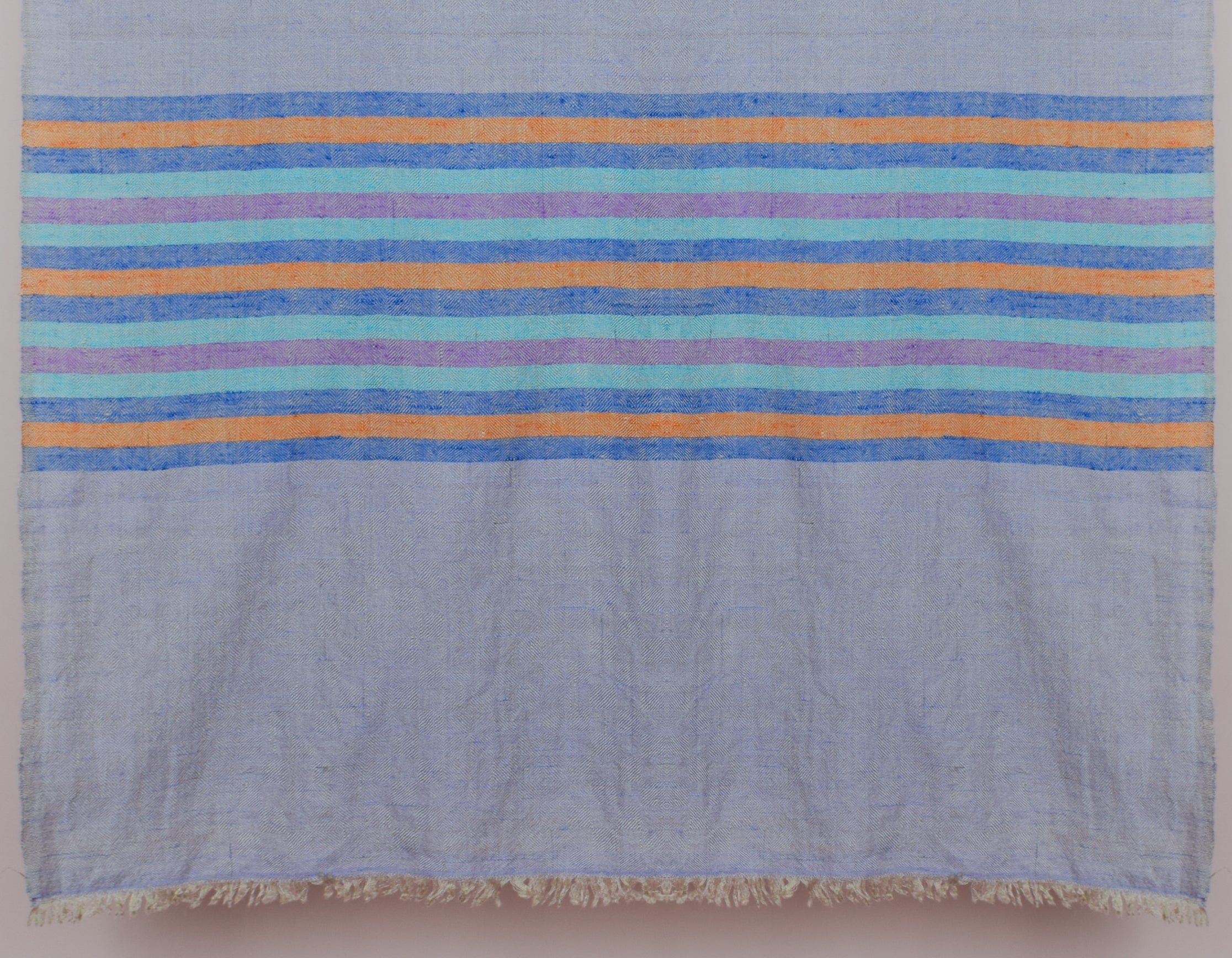 Pastel Handwoven One side Stripes Cashmere Pashmina Stole - Kashmir Box