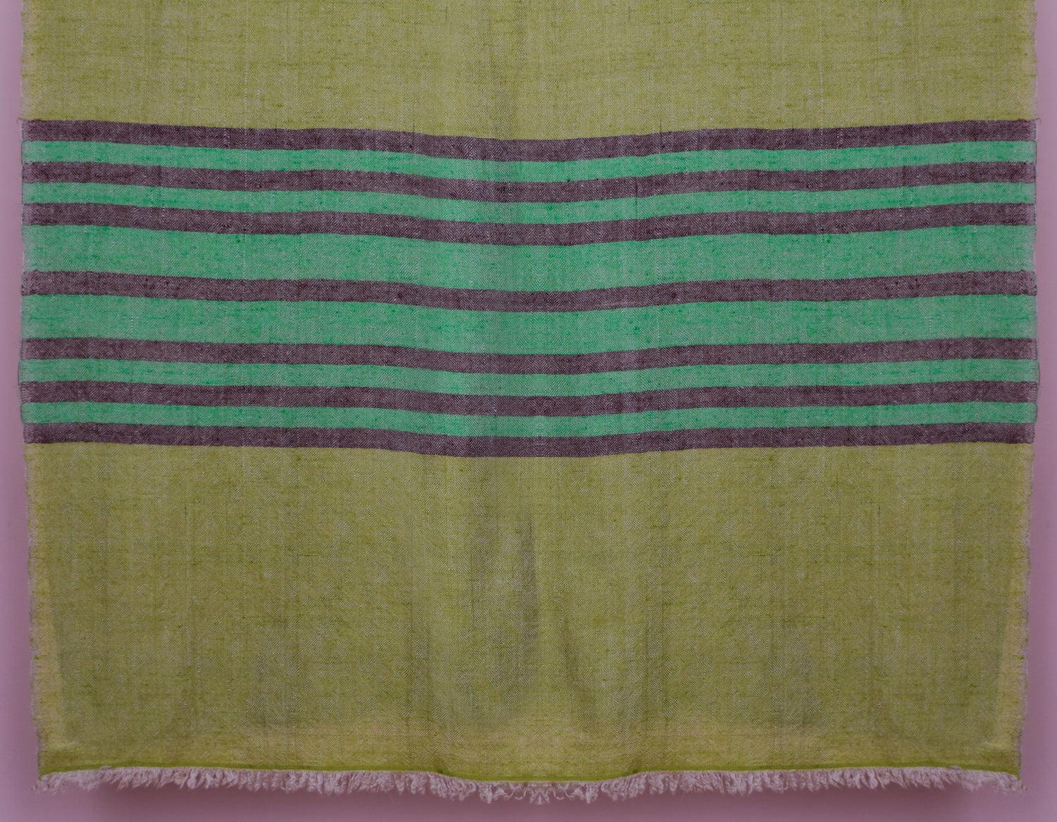 Green Handwoven One side Stripes Cashmere Pashmina Stole - Kashmir Box