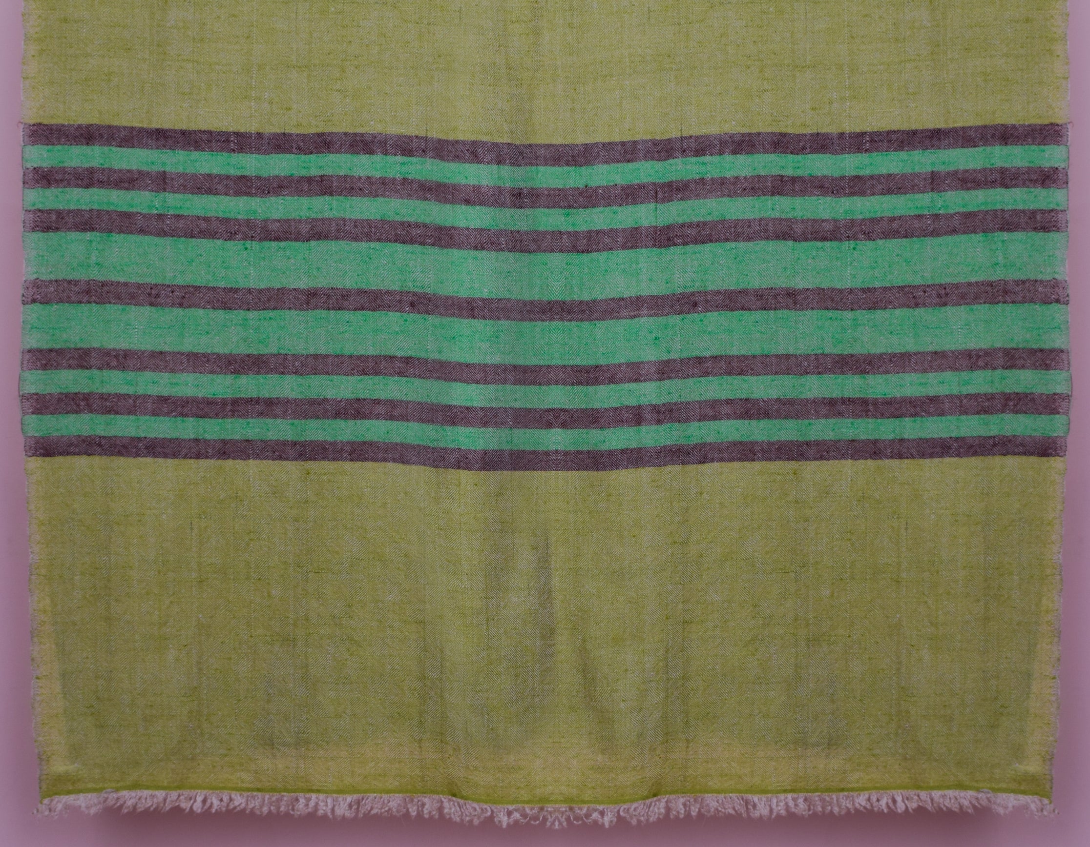 Green Handwoven One side Stripes Cashmere Pashmina Stole