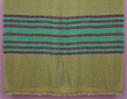 Green Handwoven One side Stripes Cashmere Pashmina Stole