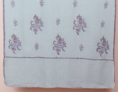 Greyish-Blue Handwoven Sozni Embroidered Cashmere Pashmina Stole