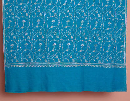 Bright Blue Handwoven Jaali Embroidered Cashmere Pashmina Shawl - Kashmir Box