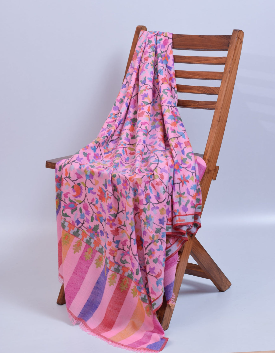 Soft Pink Handwoven Kani Pattern Pashmina Shawl