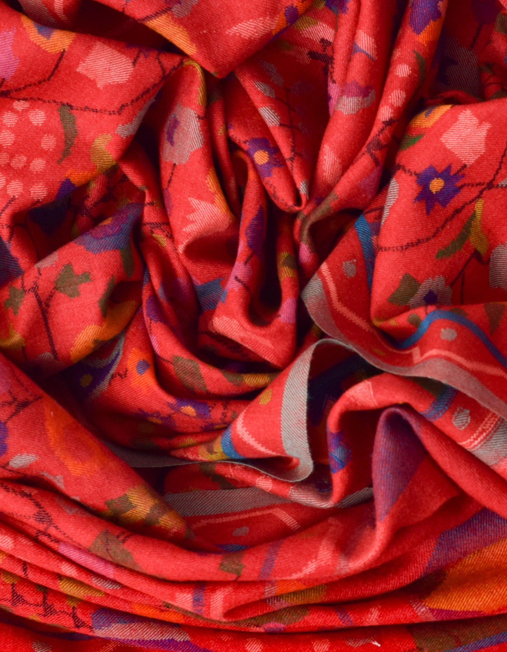 Bold Red Handwoven Kani Pattern Pashmina Shawl