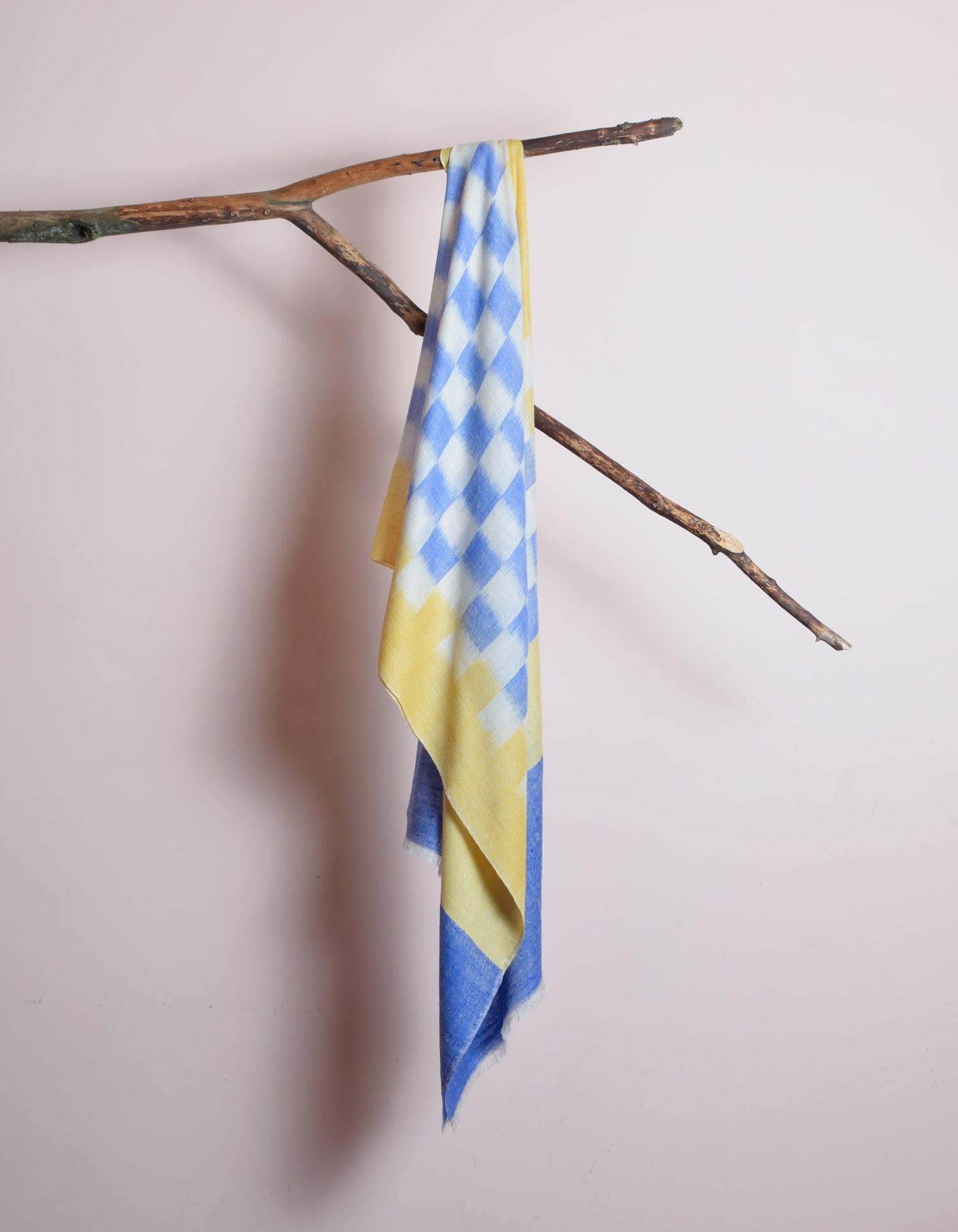 Handwoven Check Ikat Pattern Cashmere Pashmina Stole - Kashmir Box