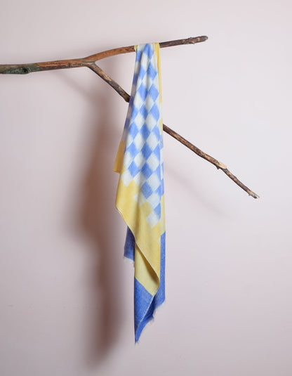 Handwoven Check Ikat Pattern Cashmere Pashmina Stole - Kashmir Box