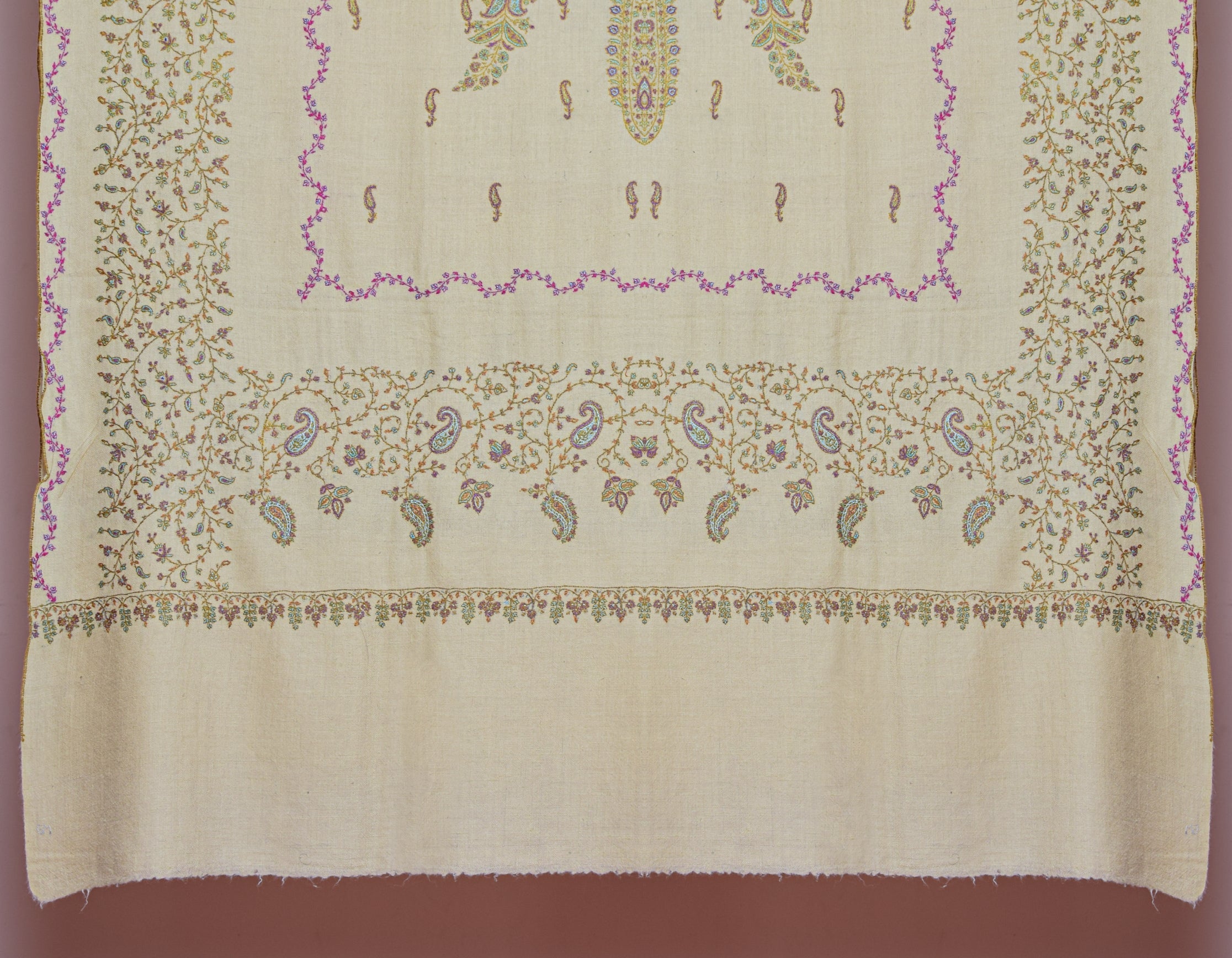 Buttercream Handwoven Border Embroidered Cashmere Pashmina Shawl