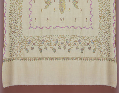 Buttercream Handwoven Border Embroidered Cashmere Pashmina Shawl