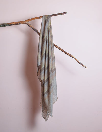 Olive Grey Striped Handwoven Cashmere Pashmina Stole