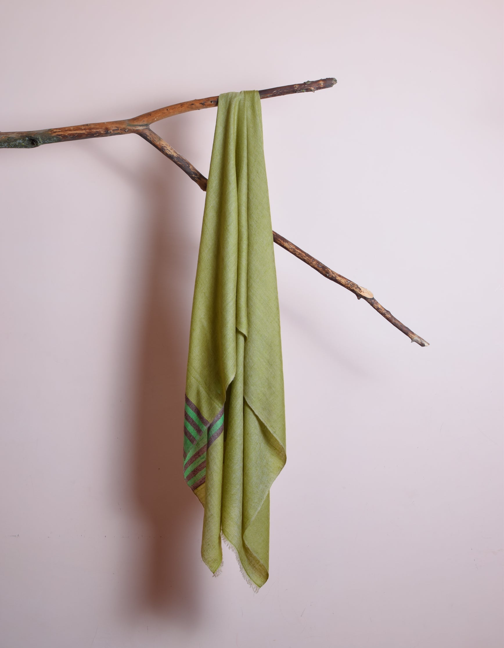 Green Handwoven One side Stripes Cashmere Pashmina Stole