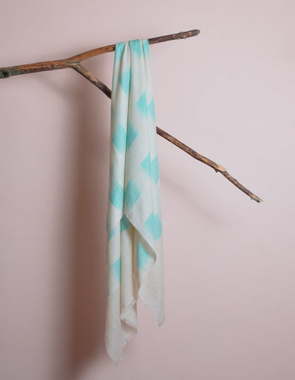 Handwoven Seafoam Ikat Pattern Cashmere Pashmina Stole - Kashmir Box