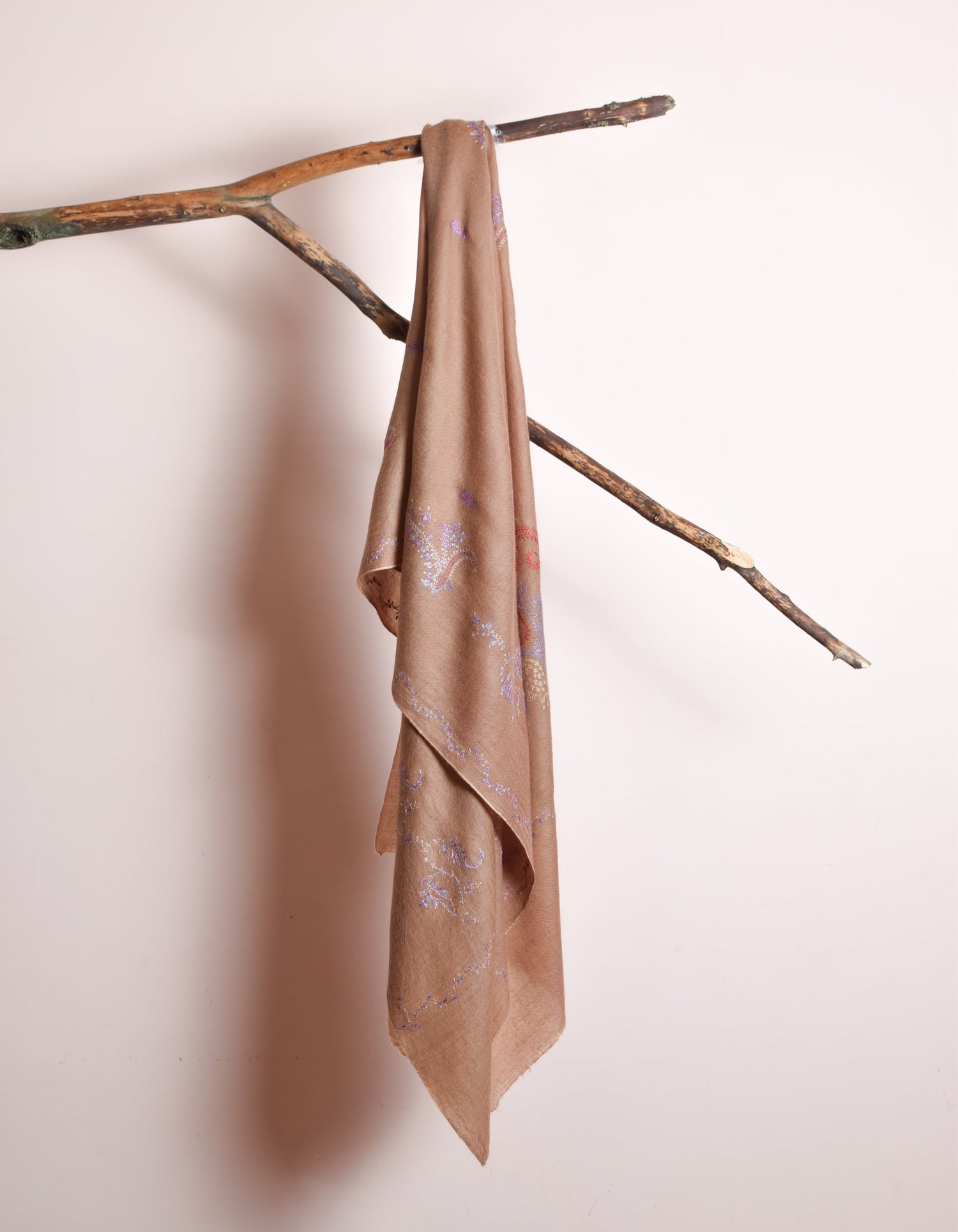 Autumn Brown Handwoven Paisley Embroidered Cashmere Pashmina Stole - Kashmir Box