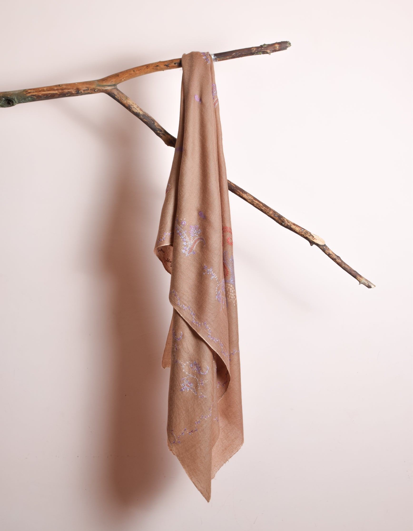 Autumn Brown Handwoven Paisley Embroidered Cashmere Pashmina Stole - Kashmir Box