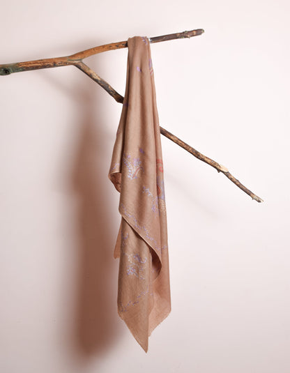 Autumn Brown Handwoven Paisley Embroidered Cashmere Pashmina Stole - Kashmir Box