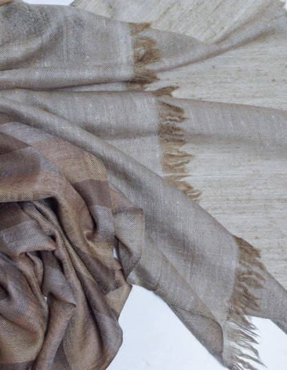 Olive Grey Striped Handwoven Cashmere Pashmina Stole