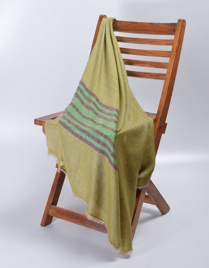 Green Handwoven One side Stripes Cashmere Pashmina Stole