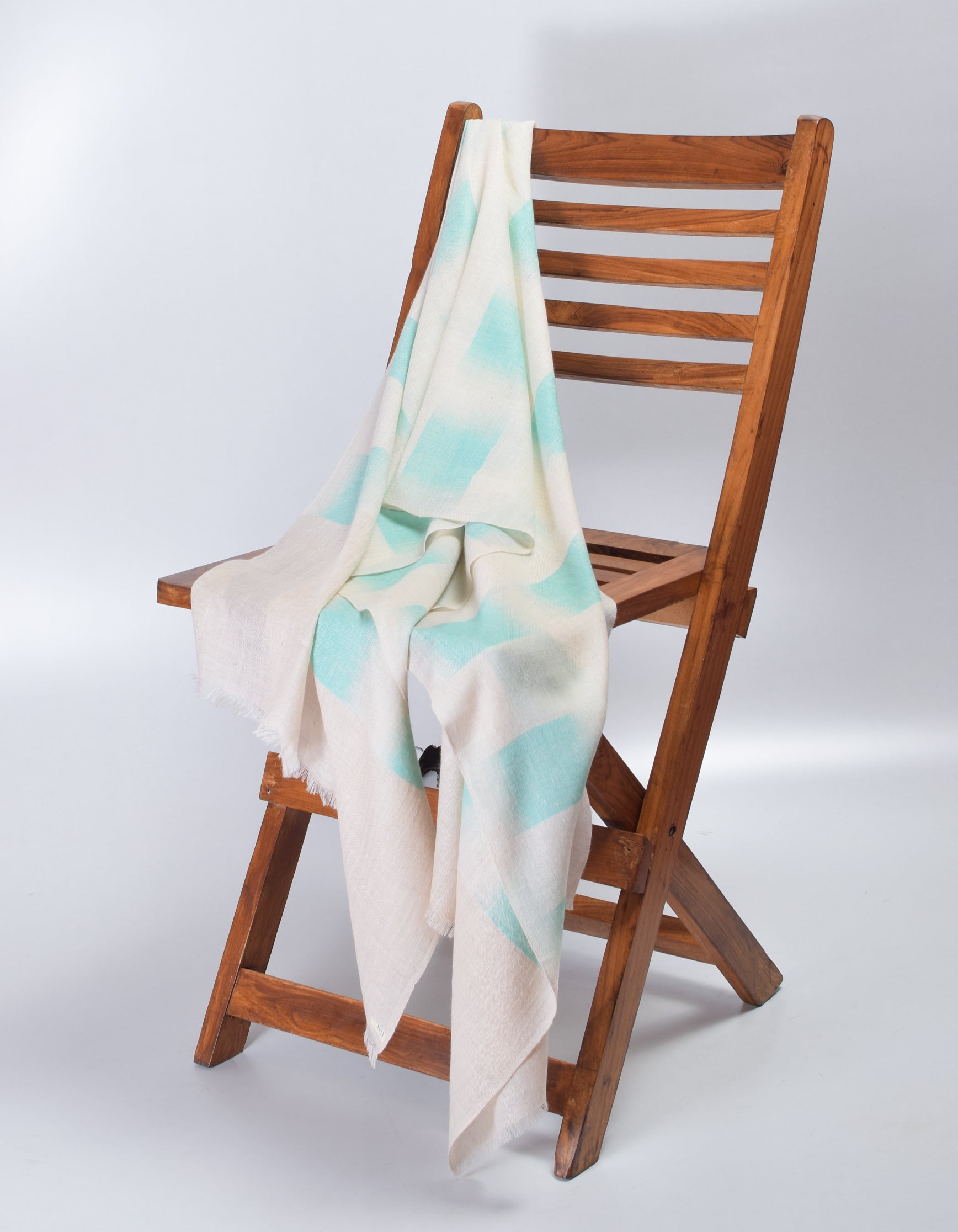 Handwoven Seafoam Ikat Pattern Cashmere Pashmina Stole - Kashmir Box