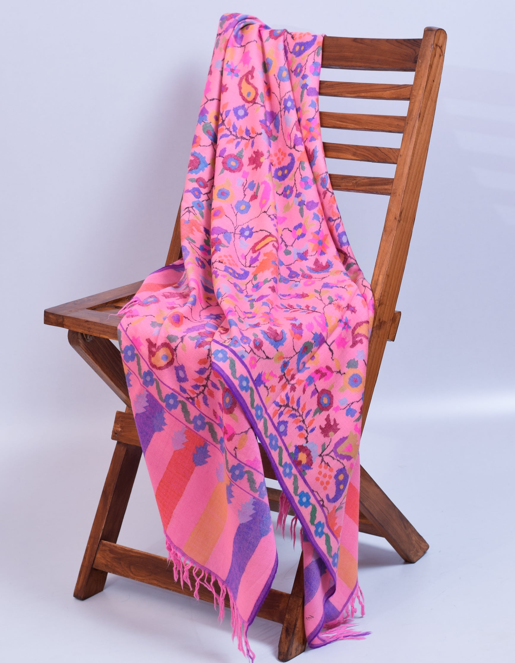 Patel Pink Handwoven Kani Pattern Pashmina Shawl