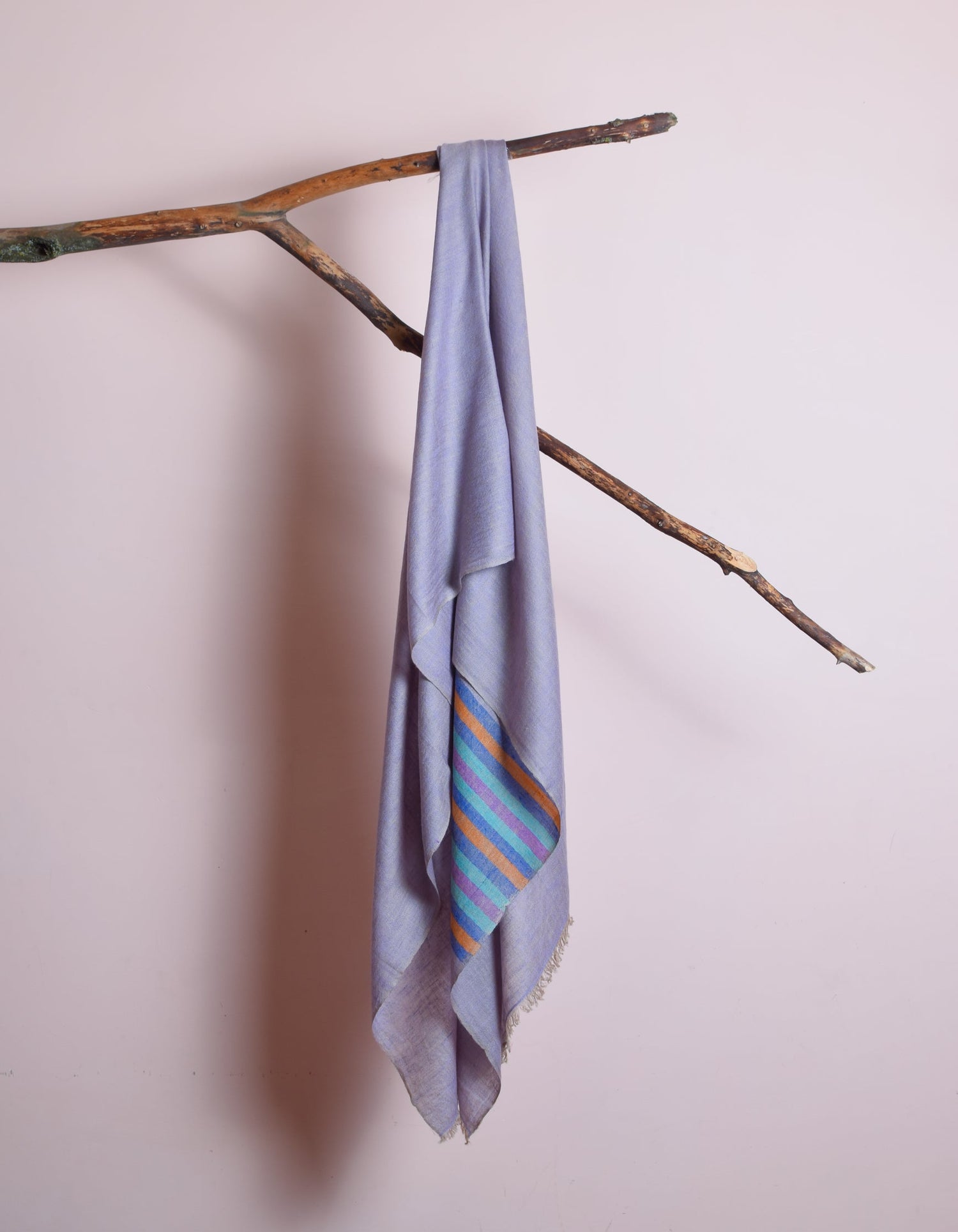 Pastel Handwoven One side Stripes Cashmere Pashmina Stole - Kashmir Box
