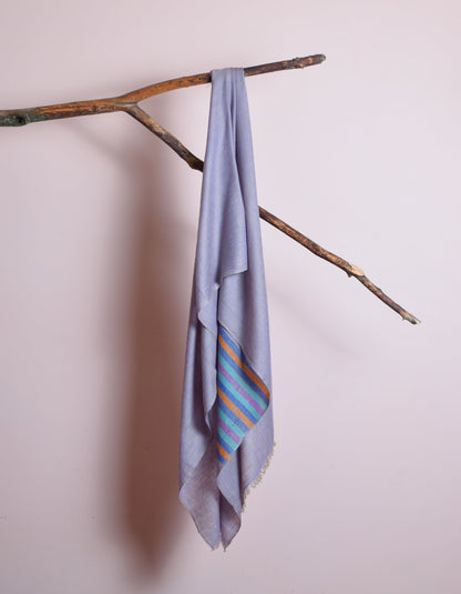 Pastel Handwoven One side Stripes Cashmere Pashmina Stole - Kashmir Box