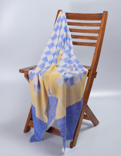 Handwoven Check Ikat Pattern Cashmere Pashmina Stole - Kashmir Box