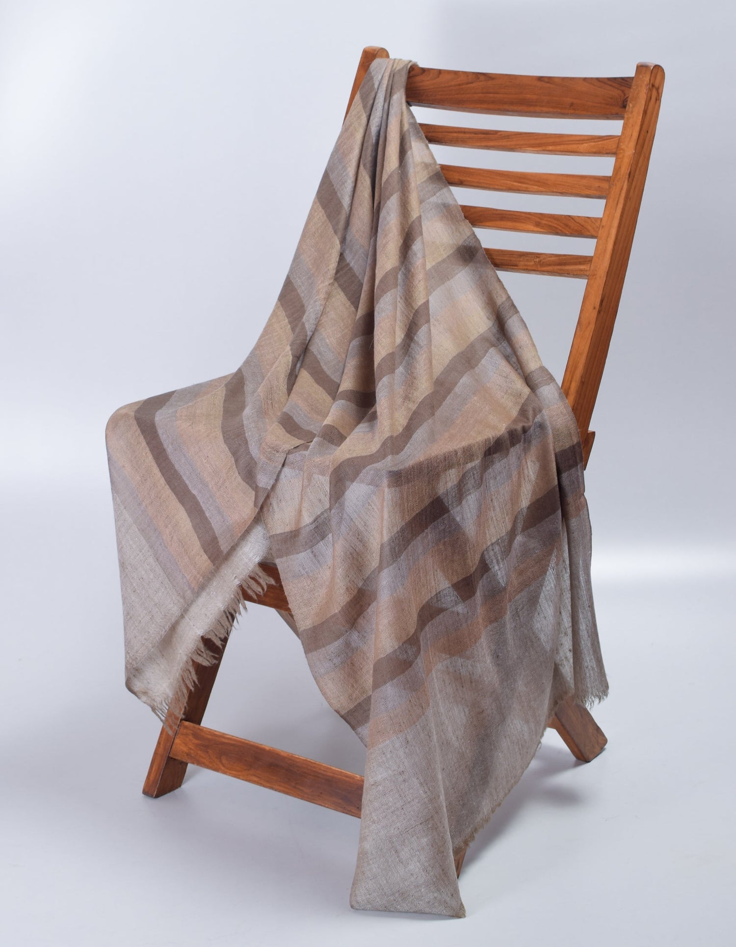 Olive Grey Striped Handwoven Cashmere Pashmina Stole