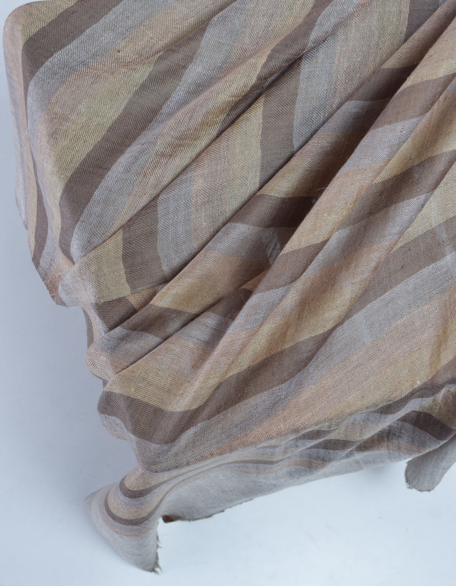 Olive Grey Striped Handwoven Cashmere Pashmina Stole