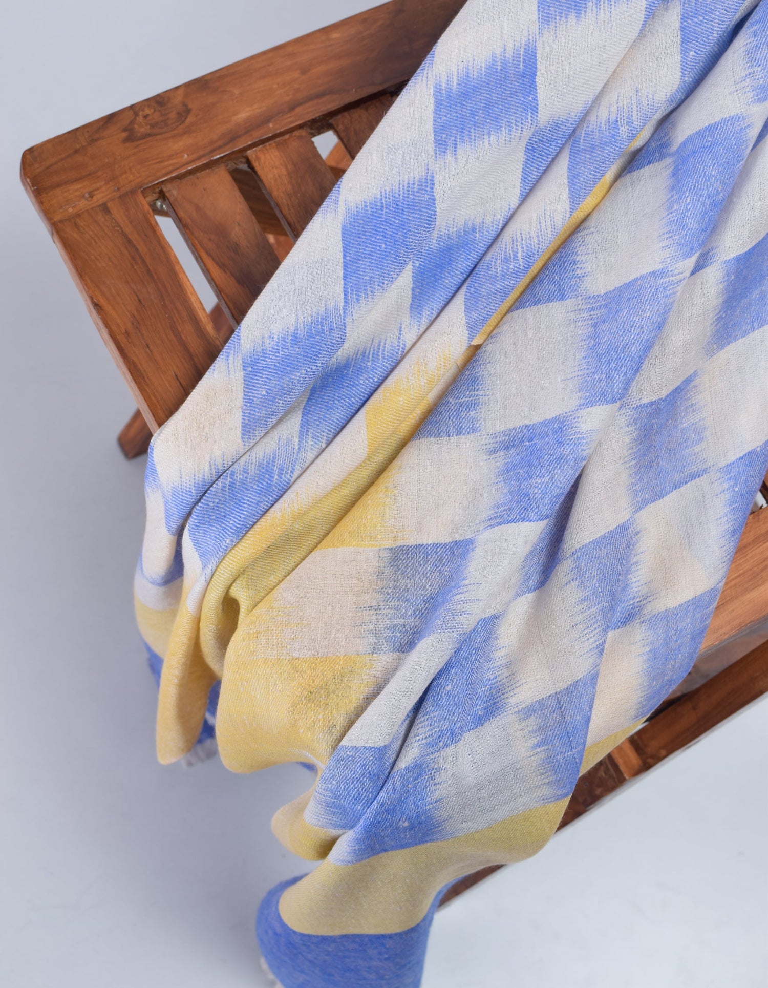Handwoven Check Ikat Pattern Cashmere Pashmina Stole - Kashmir Box