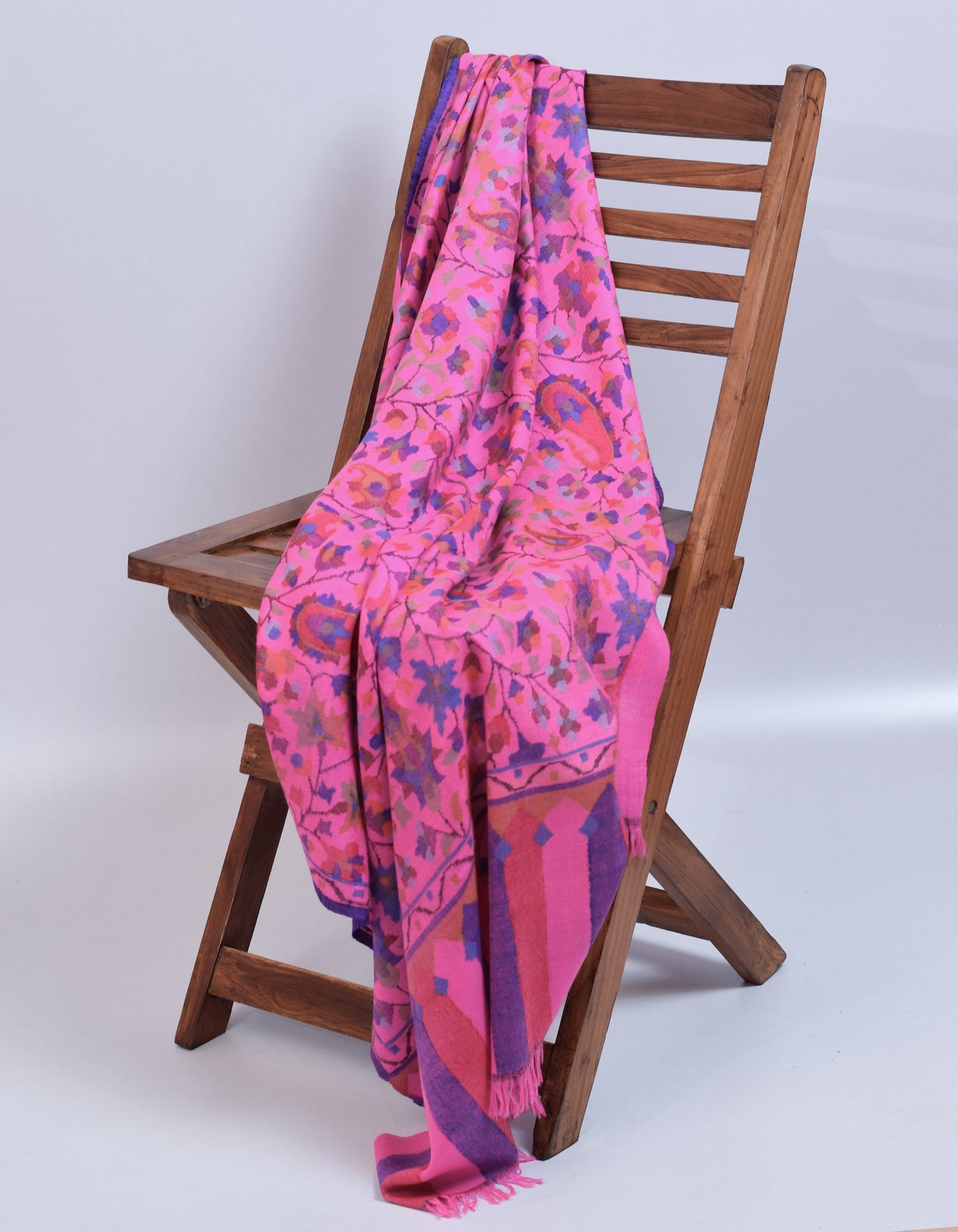 Fuchsia Handwoven Kani Pattern Pashmina Shawl