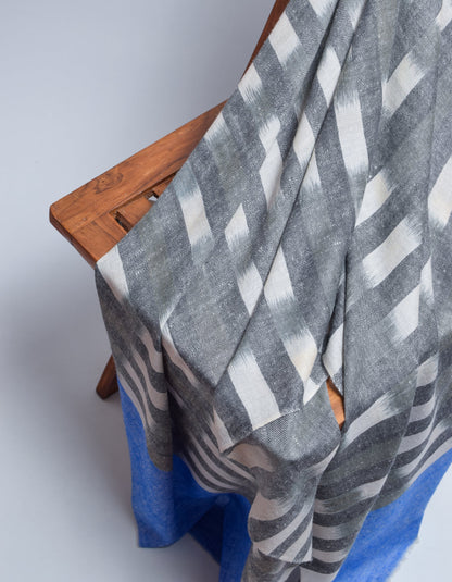 Black n White Stripes Handwoven Ikat Pattern Cashmere Pashmina Stole - Kashmir Box