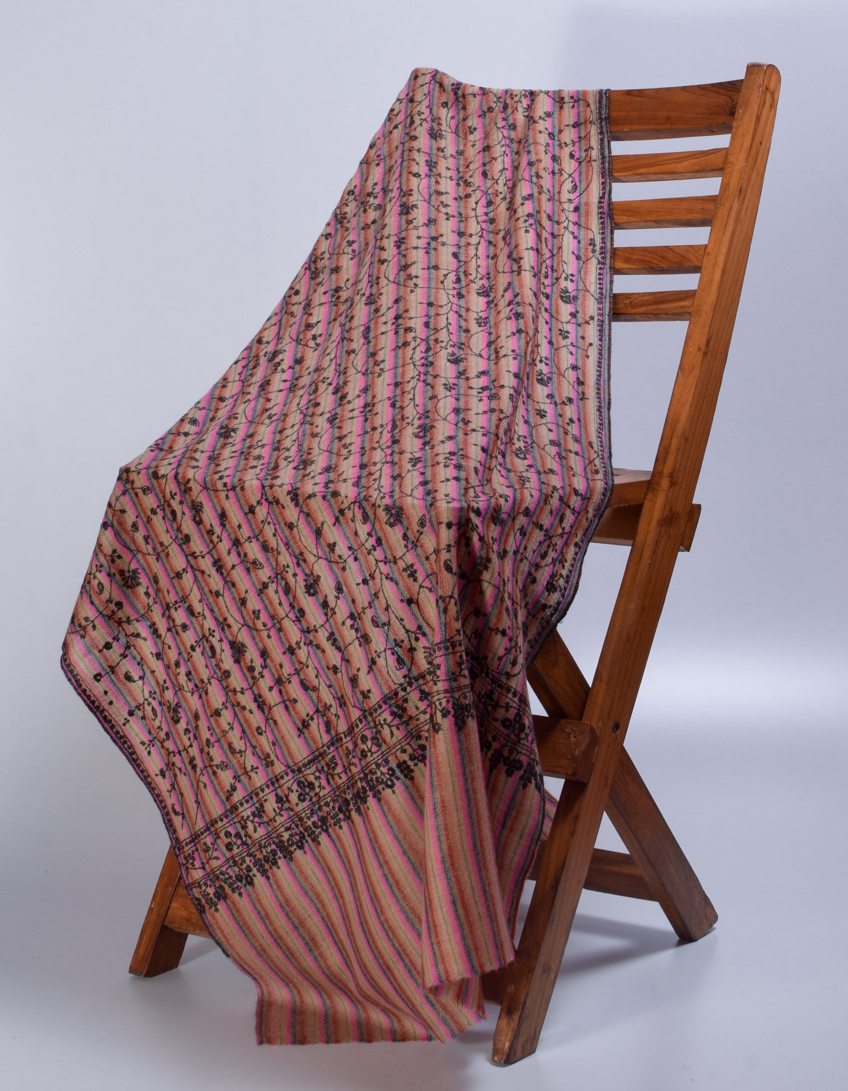 Multicolour Stripes Handwoven Sozni Embroidered Cashmere Pashmina Stole