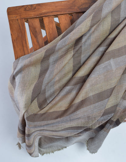 Olive Grey Striped Handwoven Cashmere Pashmina Stole