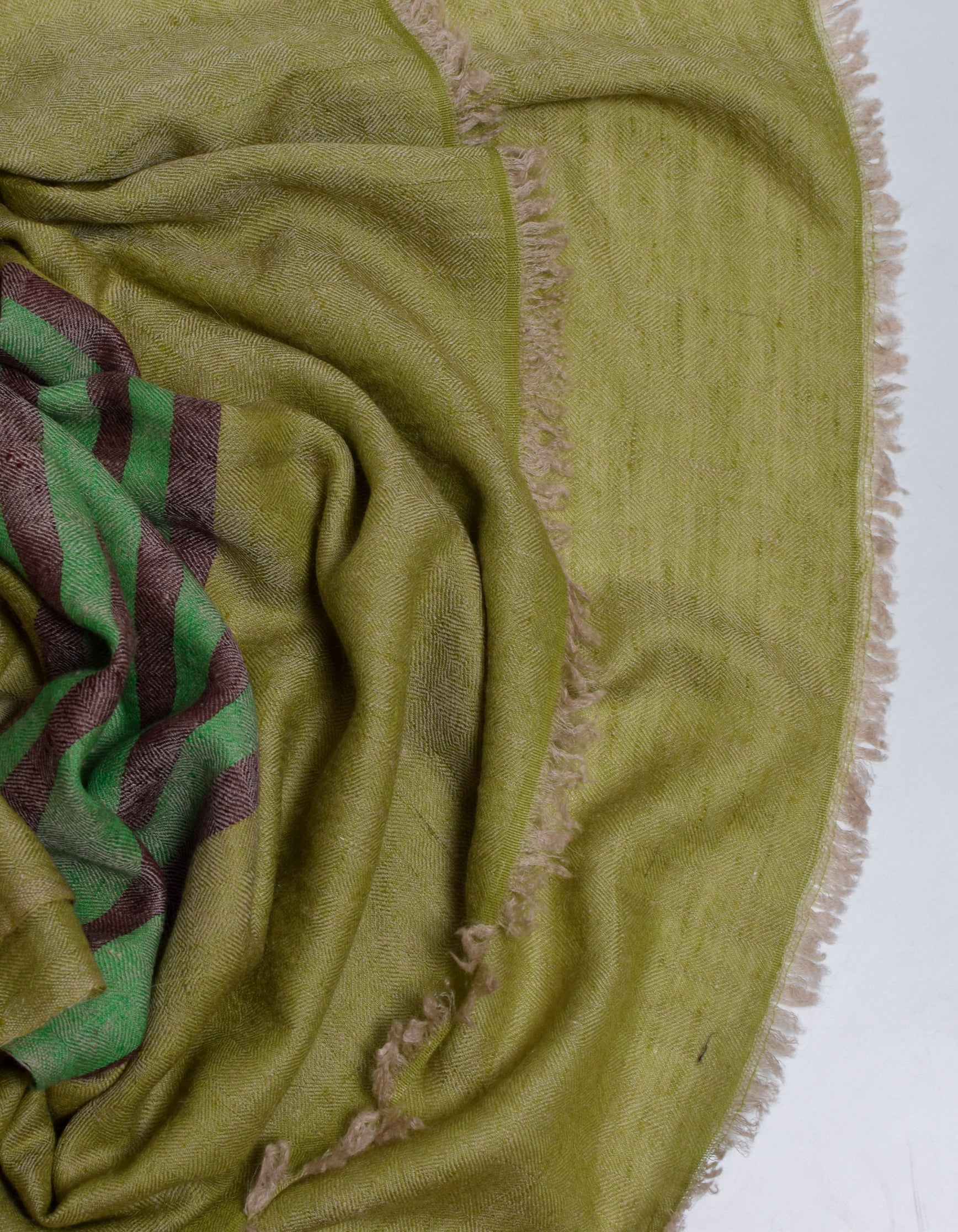 Green Handwoven One side Stripes Cashmere Pashmina Stole