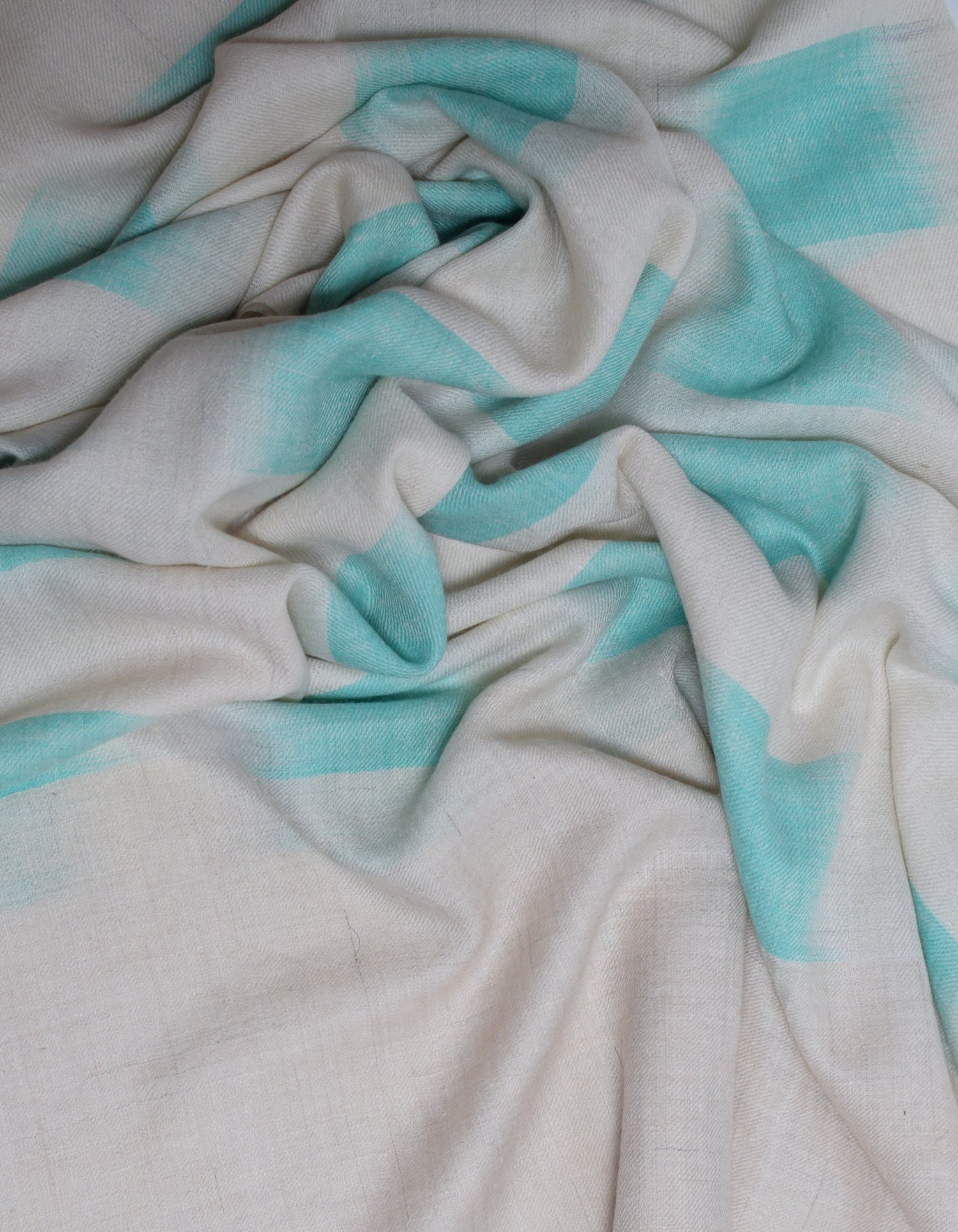 Handwoven Seafoam Ikat Pattern Cashmere Pashmina Stole - Kashmir Box