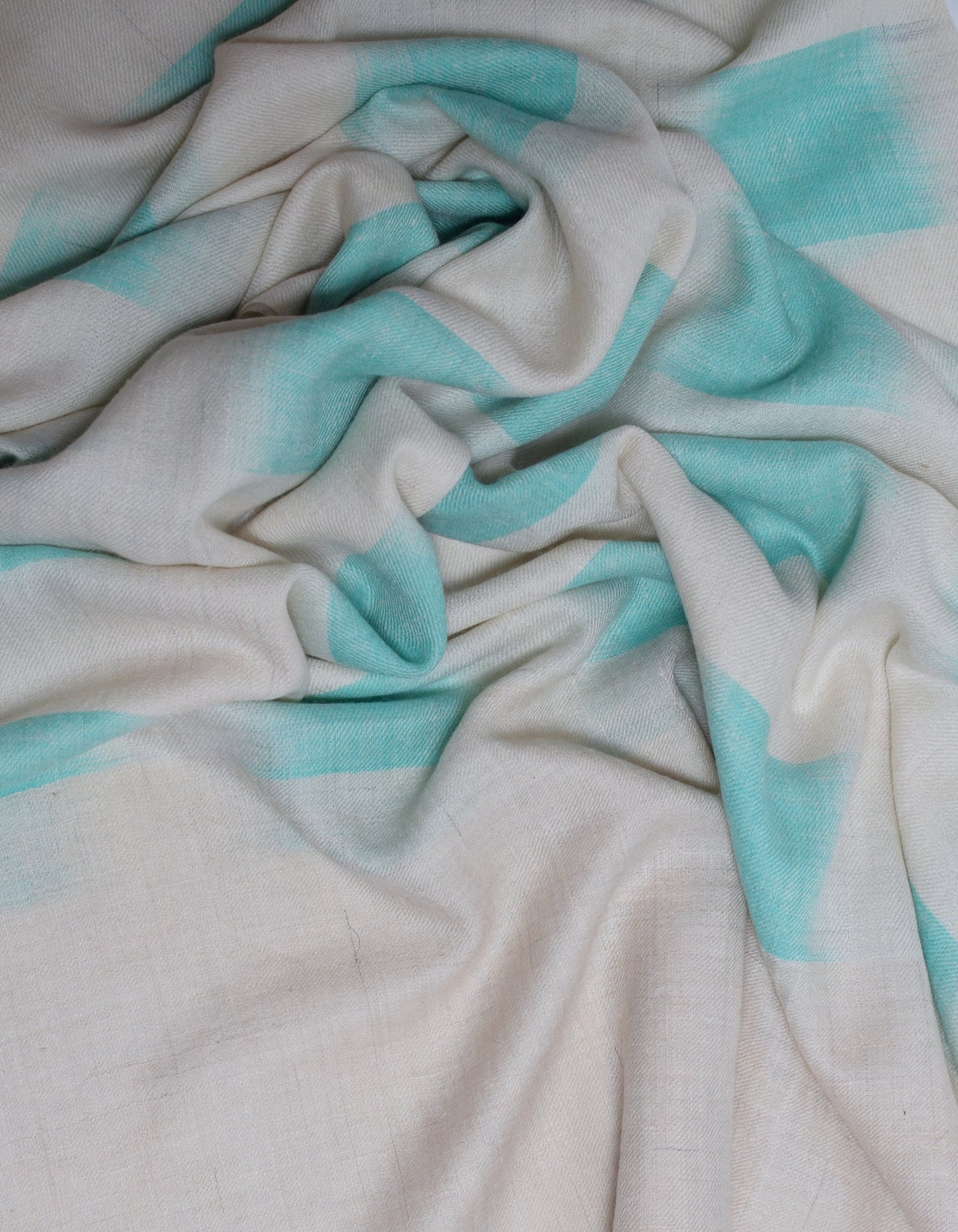 Handwoven Seafoam Ikat Pattern Cashmere Pashmina Stole