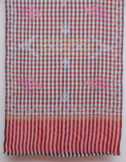 Modern Multi-Pattern Check Handwoven Embroidered Cashmere Pashmina Stole - Kashmir Box