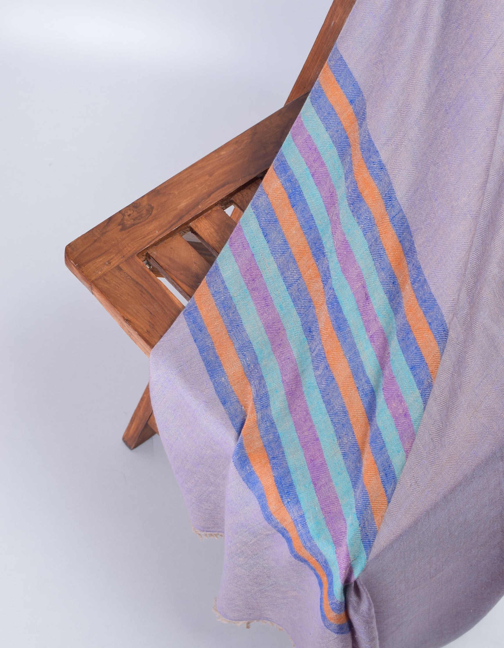 Pastel Handwoven One side Stripes Cashmere Pashmina Stole - Kashmir Box