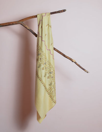 Buttercream Handwoven Border Embroidered Cashmere Pashmina Shawl