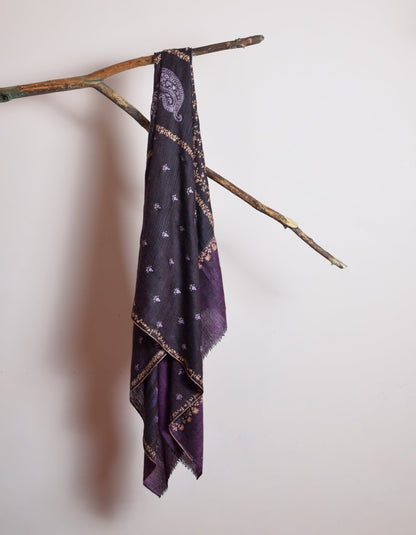 Modern Purple Handwoven Embroidered Cashmere Pashmina Shawl