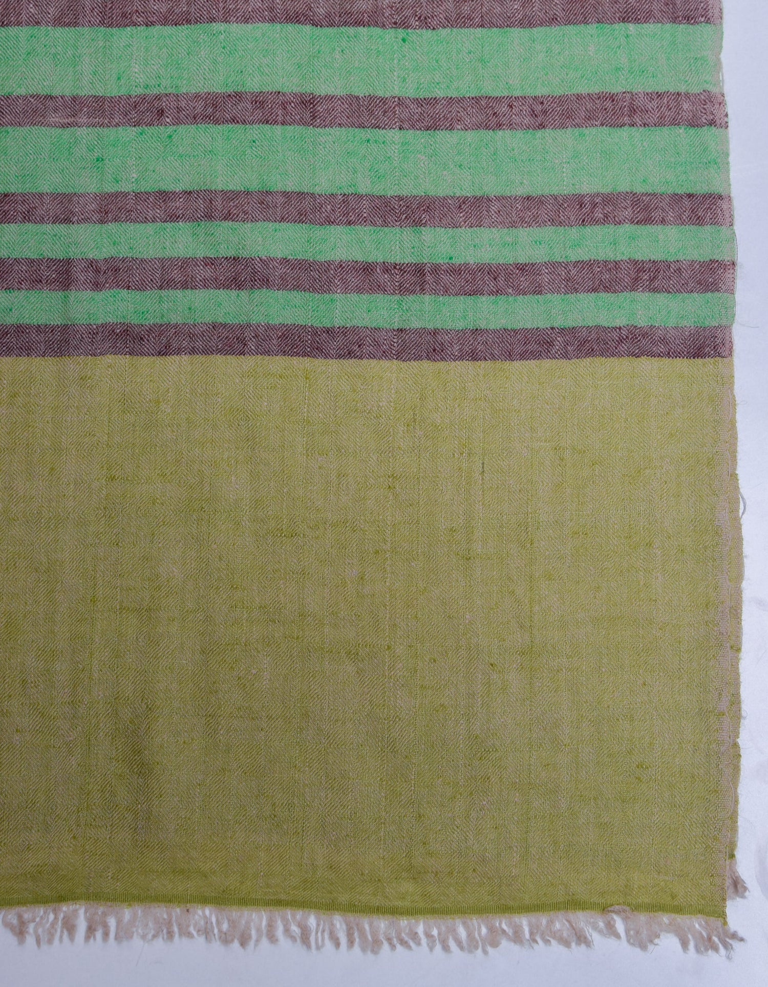 Green Handwoven One side Stripes Cashmere Pashmina Stole - Kashmir Box