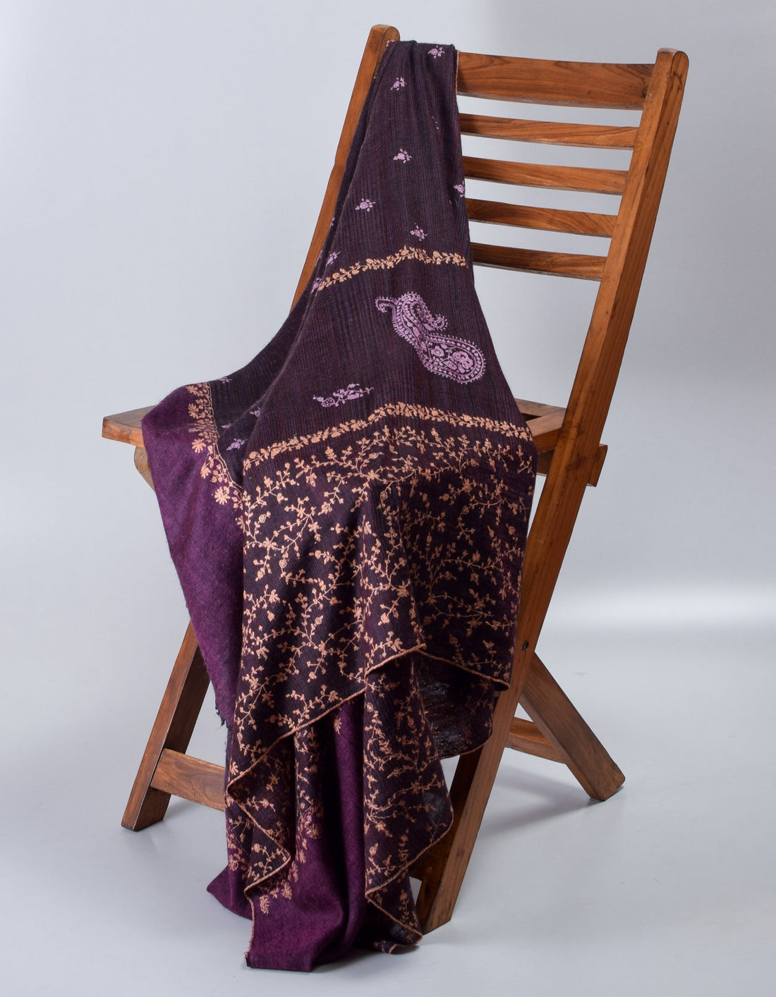 Modern Purple Handwoven Embroidered Cashmere Pashmina Shawl