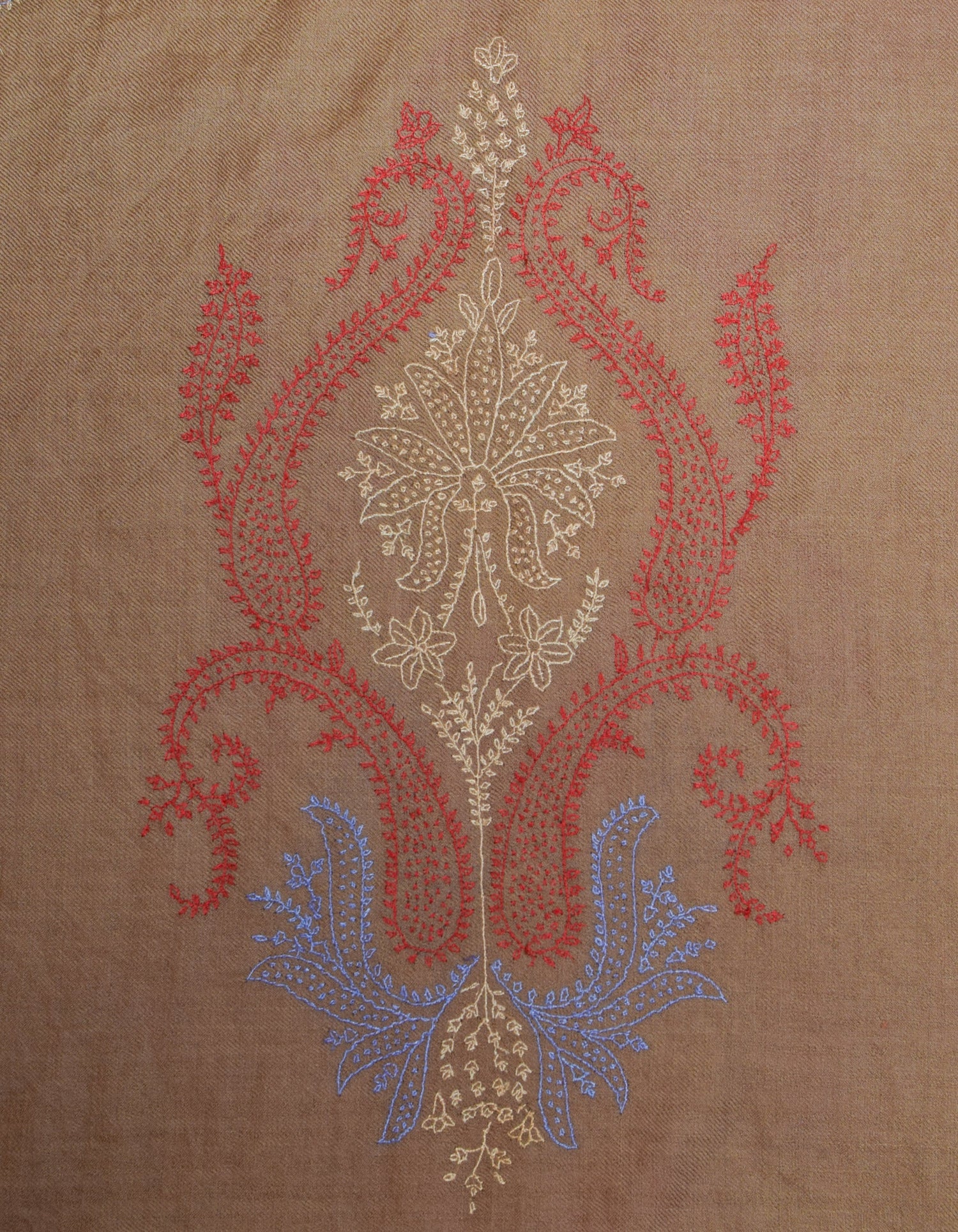 Autumn Brown Handwoven Paisley Embroidered Cashmere Pashmina Stole - Kashmir Box