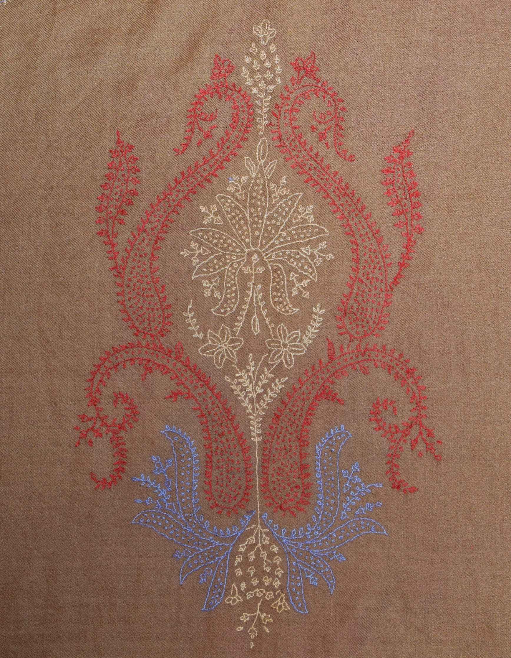 Autumn Brown Handwoven Paisley Embroidered Cashmere Pashmina Stole - Kashmir Box