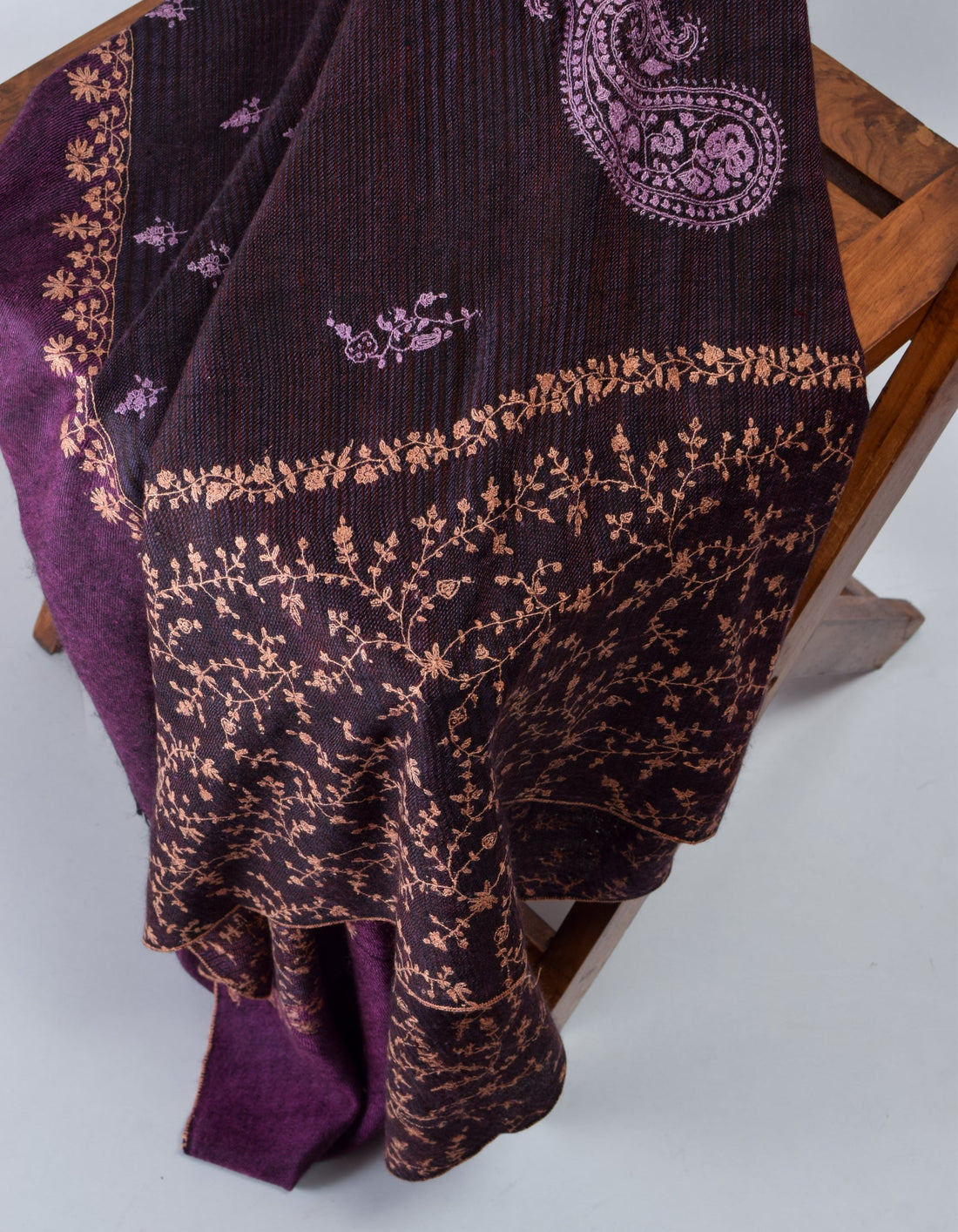 Modern Purple Handwoven Embroidered Cashmere Pashmina Shawl