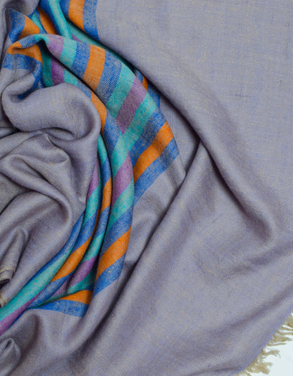 Pastel Handwoven One side Stripes Cashmere Pashmina Stole - Kashmir Box