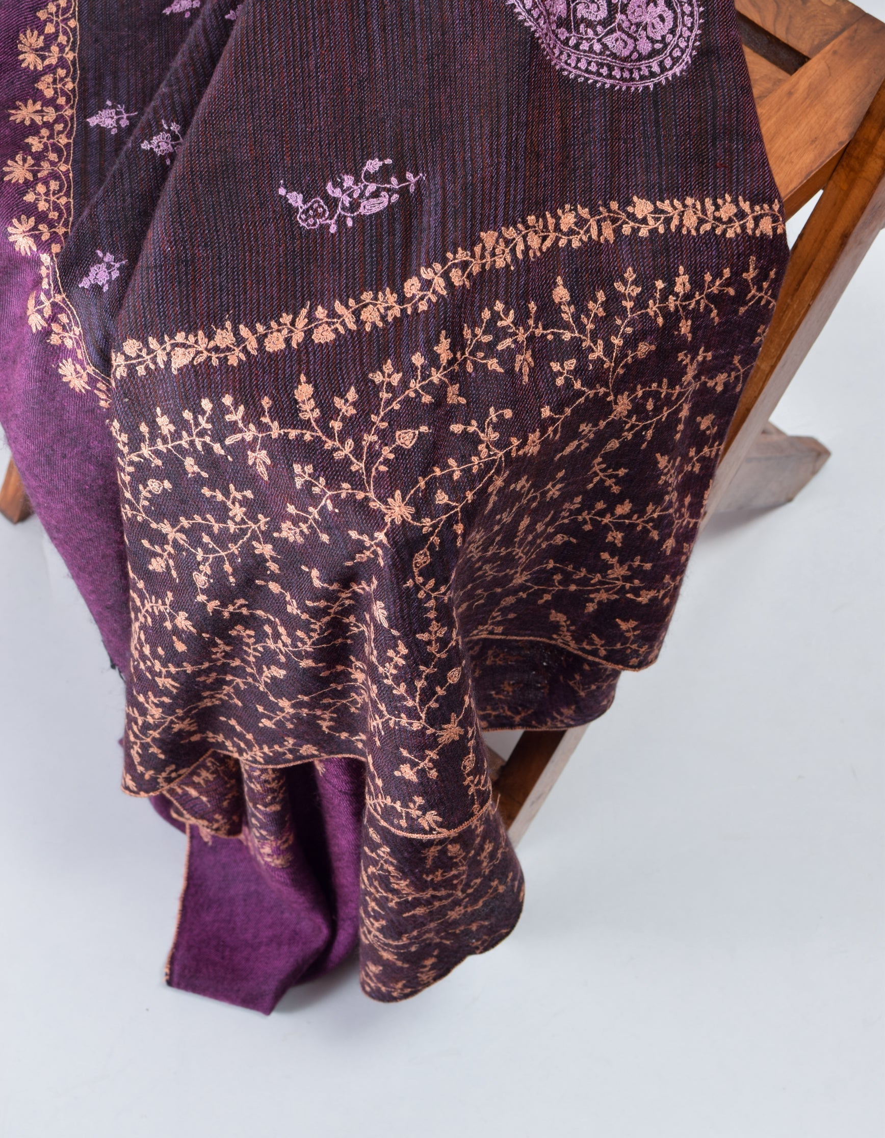 Modern Purple Handwoven Embroidered Cashmere Pashmina Shawl