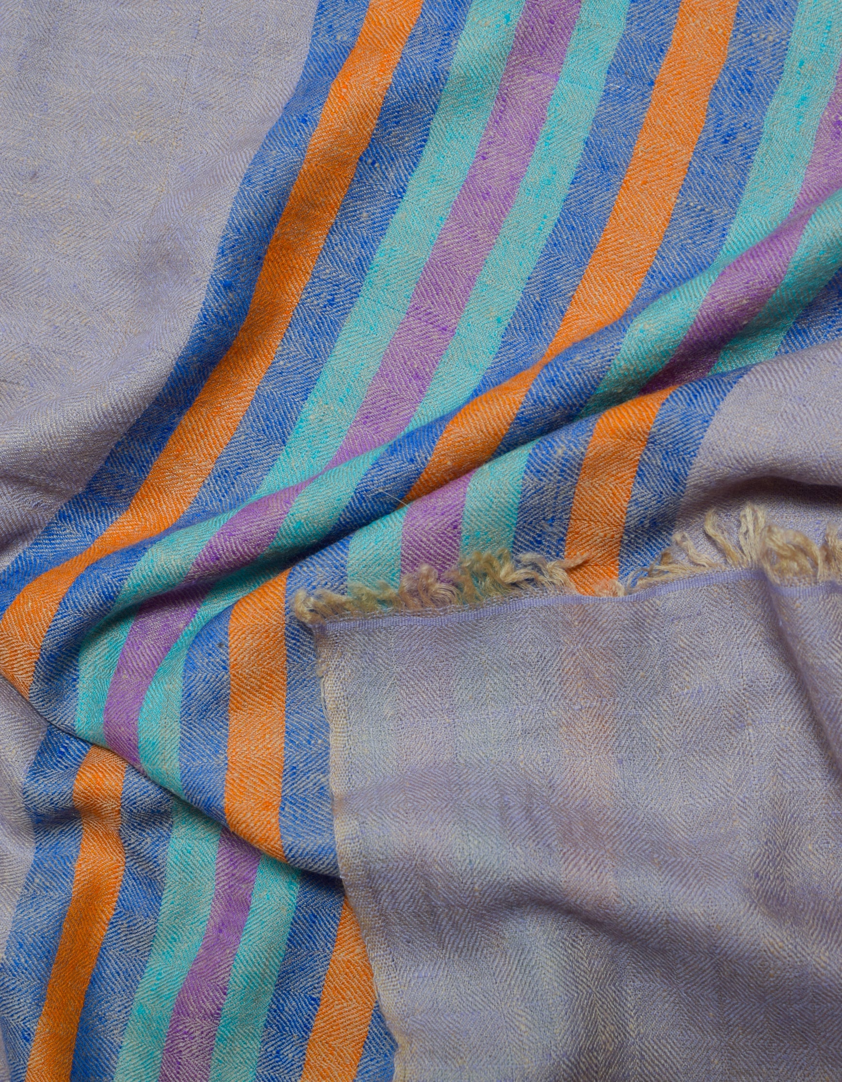 Pastel Handwoven One side Stripes Cashmere Pashmina Stole - Kashmir Box