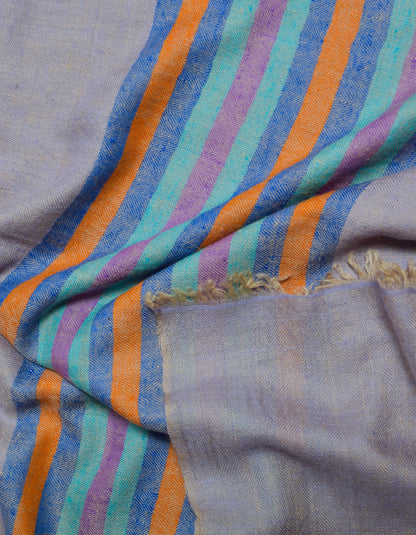 Pastel Handwoven One side Stripes Cashmere Pashmina Stole - Kashmir Box